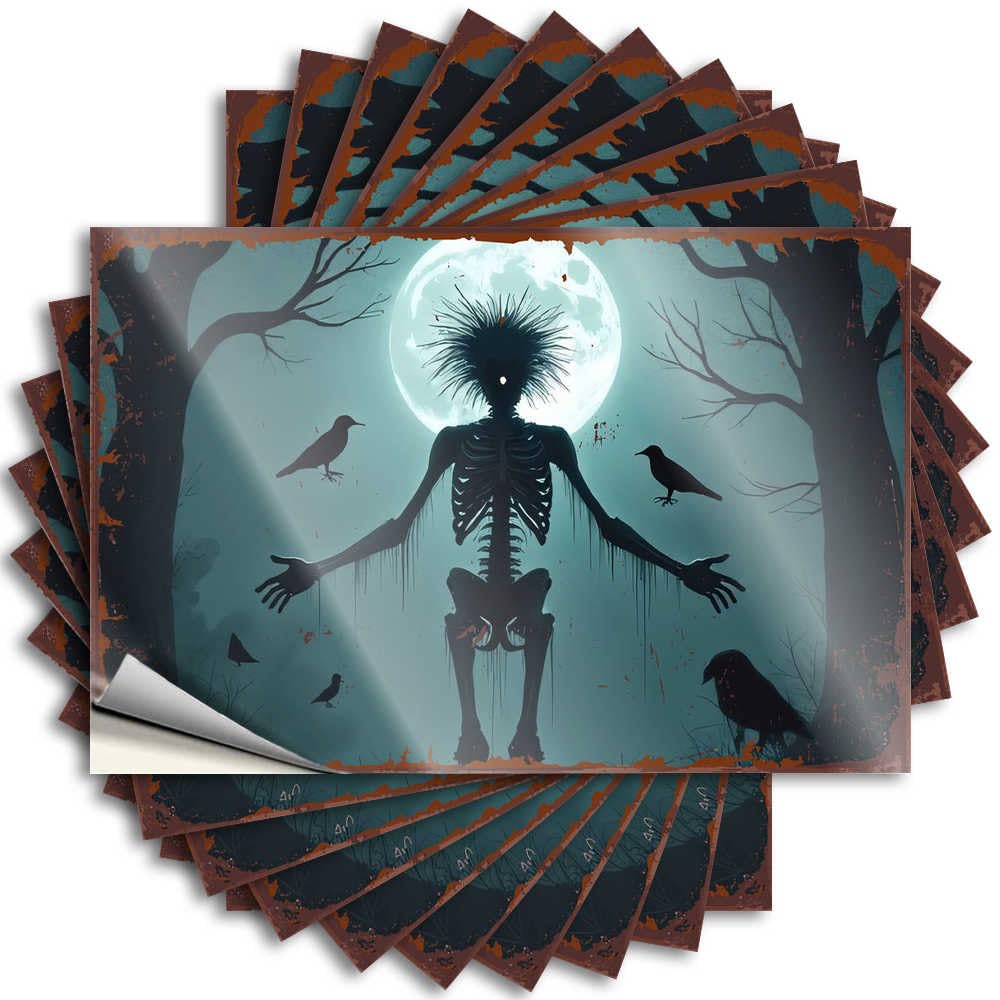 Stickers Teen | Crazy Cover Skeleton Silhouette with Ravens Under A Full Moon for Sand(12X18CM)