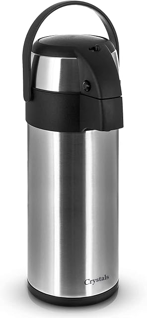 3L/5L Pump Action Air Pot Flask with Vacuum Insulated, Safety Lock & Carry Handle for Drink, Tea & Coffee by Crystals® (3L Air Pot Flask)