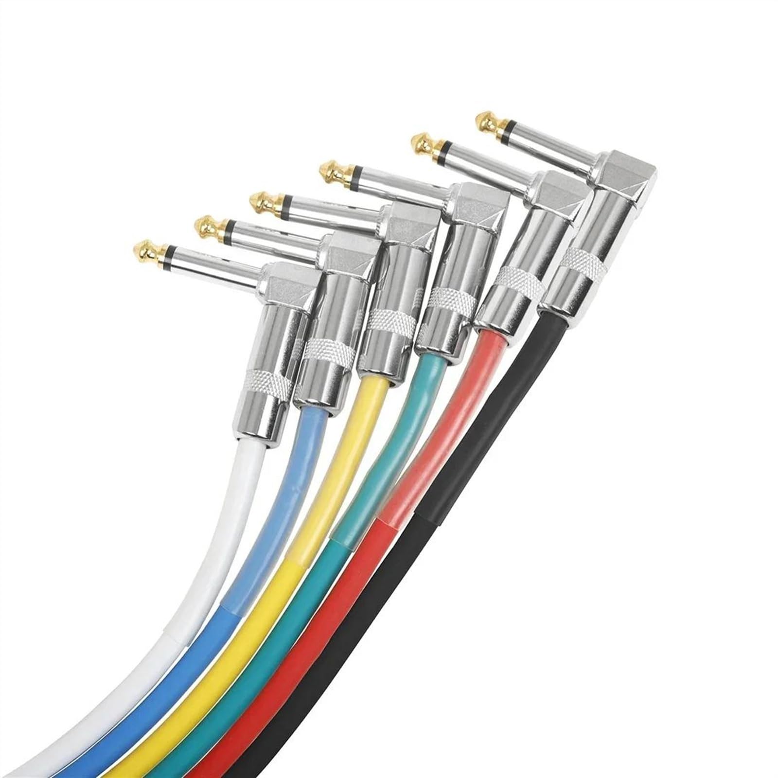 6 Stück 6,35 Mm Rechtwinkliger Nickel-Stecker Gitarren-Pedal-Anschluss Gitarren-Effektpedal-Verbindungskabel Audiokabel für Gitarreninstrumente