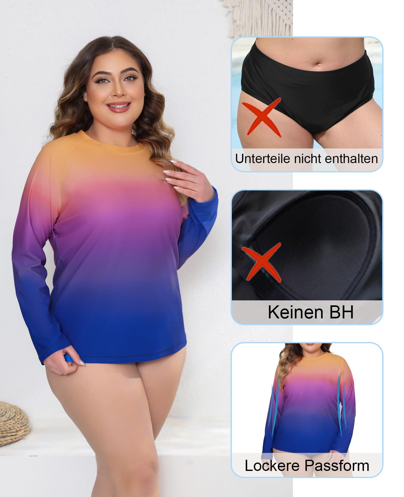 Halcurt Camiseta UV para Mujer, Talla grande, protección Solar UPF 50+, protección Solar, Camiseta de natación UV, Secado rápido, 1X-4X