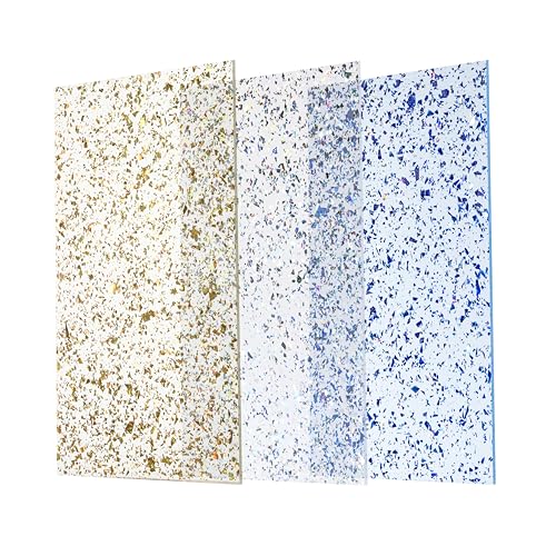Image of TOEPODO Glitter Acrylic Sheet Irregular Glitter 1 /8 Thickness Sparkle Plastic Acrylic Panels for Laser Cutting Engraving DIY Crafts /Home Deco (3, Blue+Gold+Sliver, 8x12 Inch)