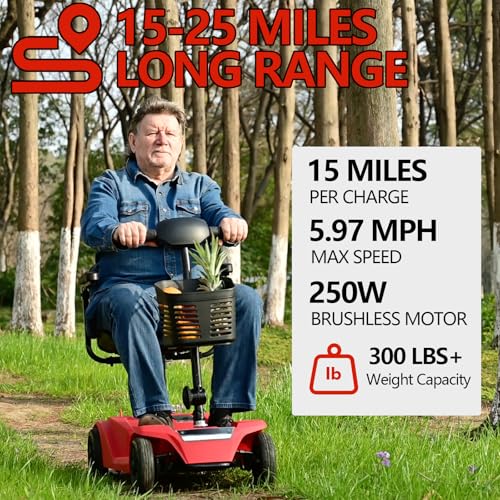 WayCare 15-25 Miles Long Range Mobility Scooter,Weight Capacity 300 LBS+ Powered Mobility Scooters for Seniors, Compact Duty Mobile for Travel with LED Headlight and Detachable Basket