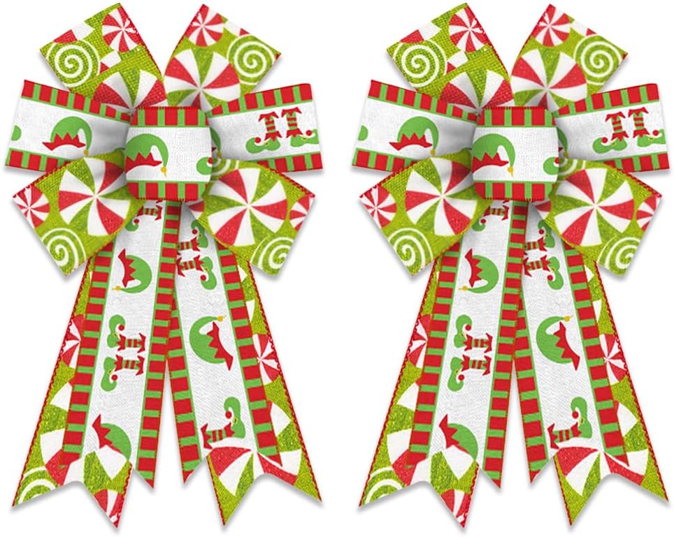 2 Pack Christmas Wreath Bows, Christmas Elves Apple Green