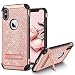 iPhone X Case, iPhone X Glitter Case, BENTOBEN Bling Slim Hybrid 2 in 1 TPU Bumper Hard PC Cover Coat Sparkly Shiny Cute Faux Leather with Metal Kickstand for Girls Women iPhone X/iPhone 10 Rose Gold