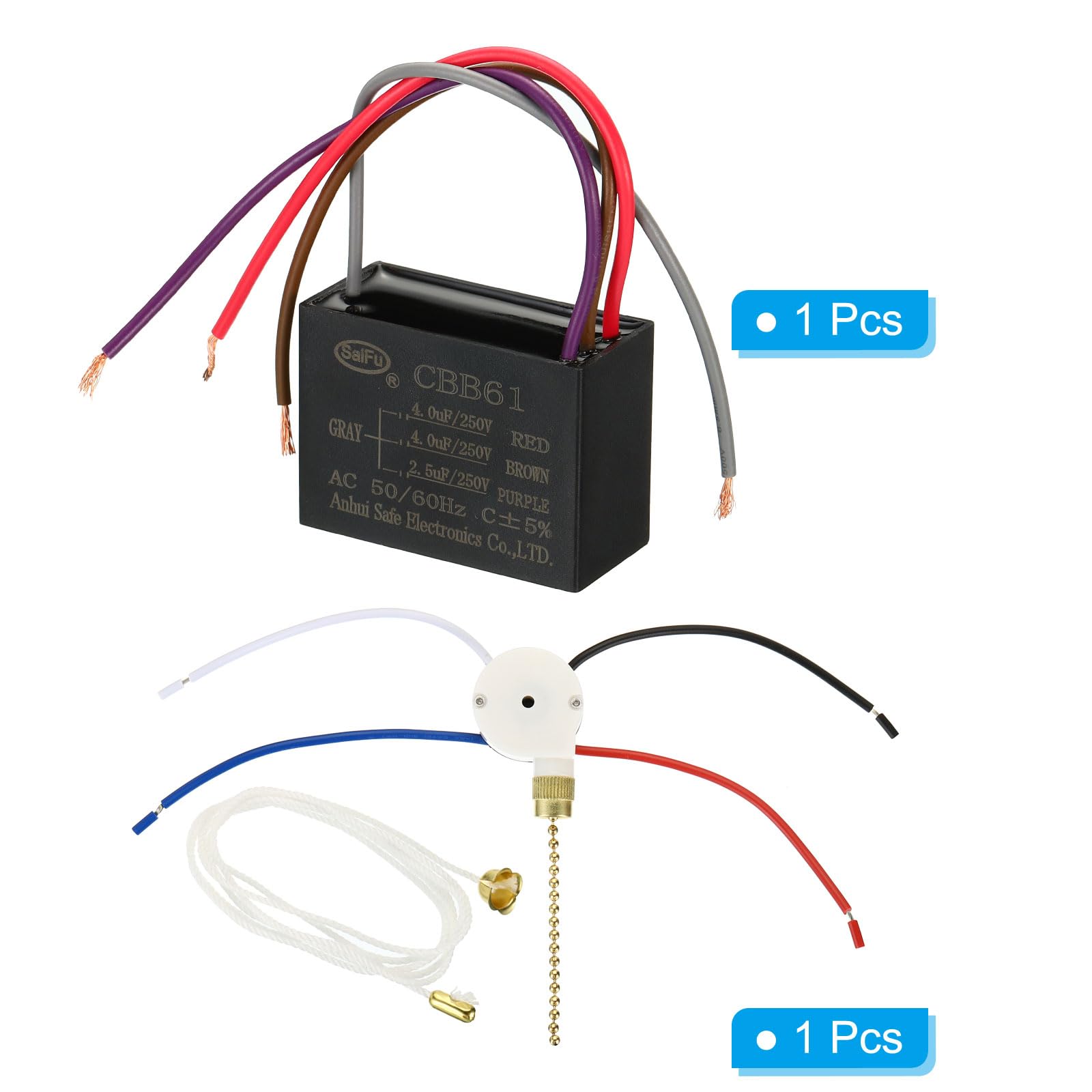 PATIKIL CBB61 Soffitto Ventilatore Condensatore, 1 set 4+4+2.5uF 250V AC 50/60HZ 4 Cavi con 3 Velocità Interruttore Ventilatore per Aria Condizionatore Ventilatore Motore Avviamento