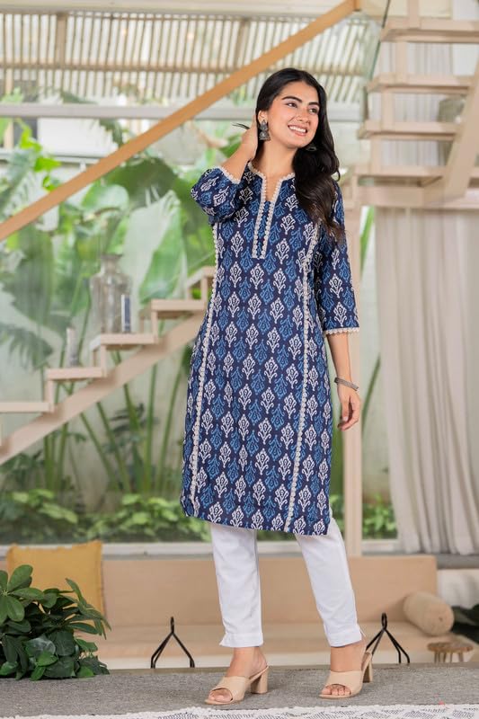 Image of Women's Pure Cotton Floral Printe Straight Single Kurti
