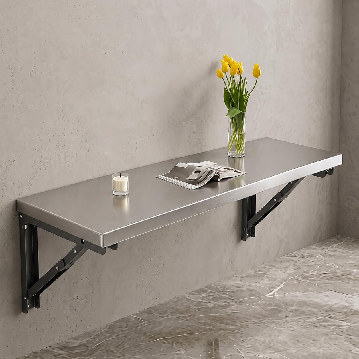 SAMA'S Stainless Steel Folding Kitchen Platform 36 x 18 Inch | Wall Mounted Foldable Table | Kitchen Extension Counter, Microwave Oven Stand, Utility Working Desk, Space Saving Rack-image-12