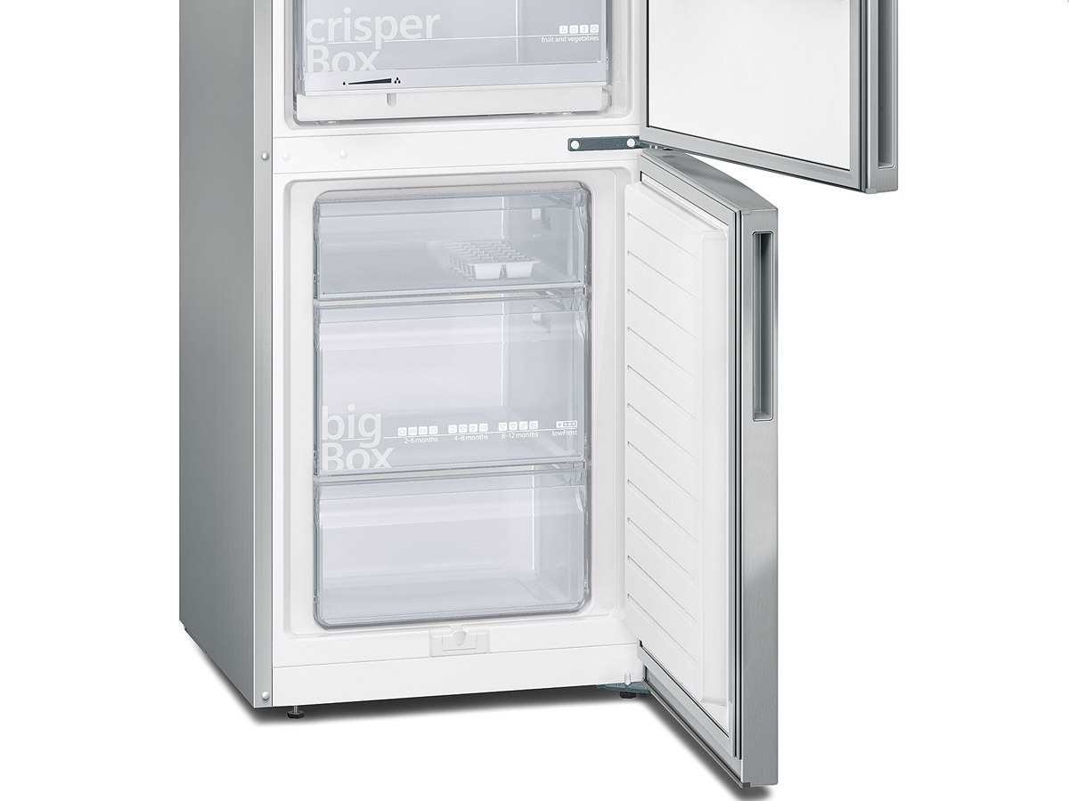 Siemens KG36VVL32 iQ300 Réfrigérateur-congélateur Efficacité énergétique A++ 186 cm de hauteur Consommation de 227 kWh/an Capacité du réfrigérateur : 215 l Capacité du congélateur : 94 l Aspect métal CrisperBox Régulateur d’humidité
