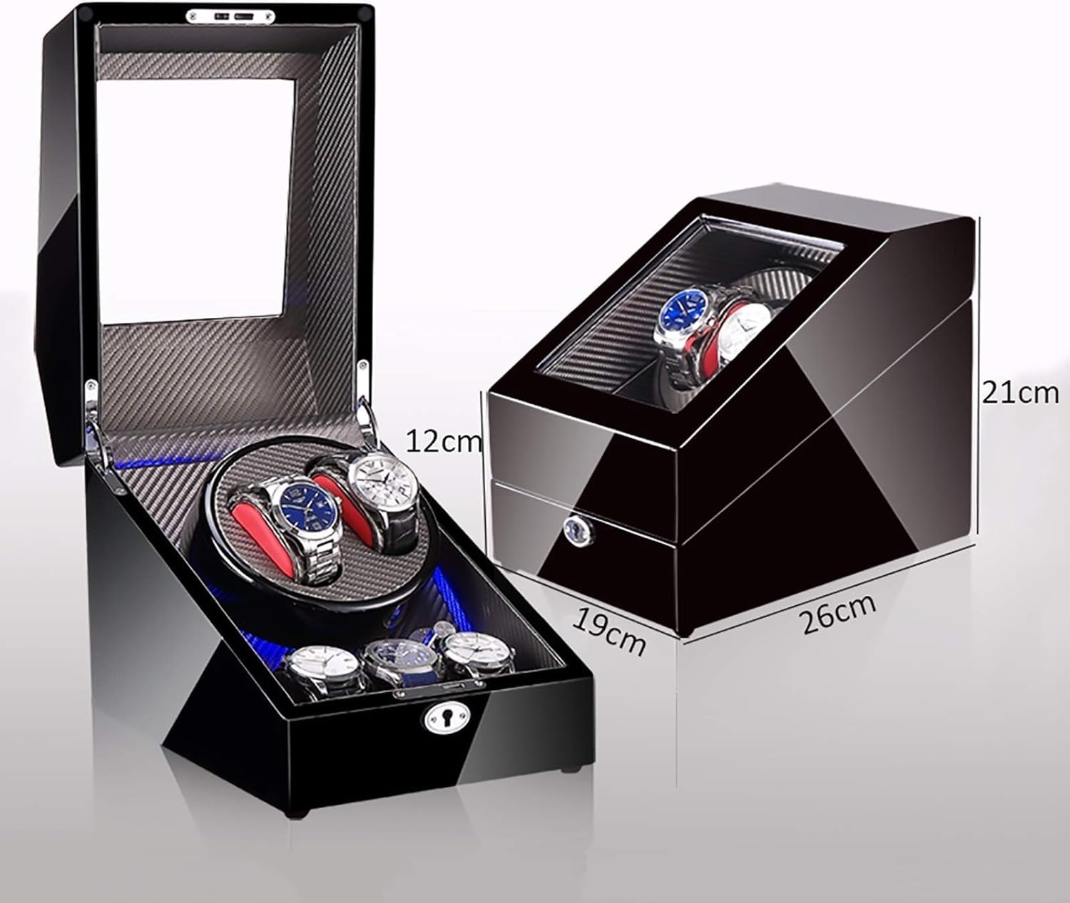 FENOKD Watch Winders 3+2 Mechanical Watch Shaker LED Automatic Winding Box Household Mute Anti-Magnetic Electric Motor Box Watc