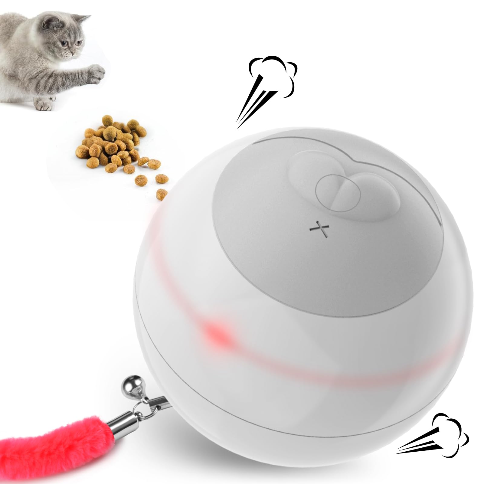 Songsier Juguetes Interactivos para Gatos, Juguete para Gato Recargable por USB, Juguete para Perder Peso, Pelotas Divertidas, dispensador de Comida Lenta, Alimentador, para Gatos con Luz LED
