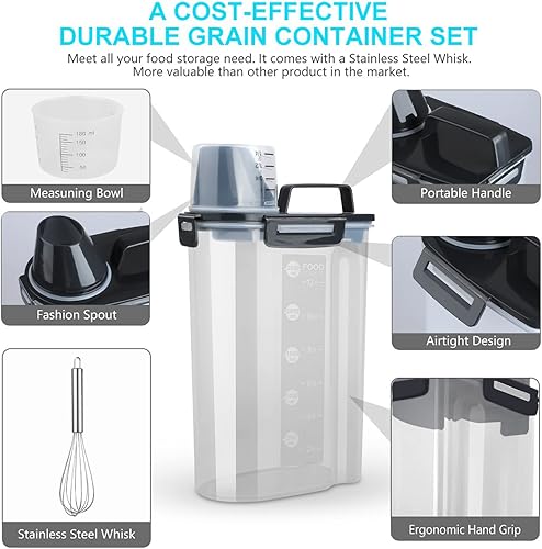 Miniatura 10 de Recipiente hermético de plástico sin BPA con boquilla vertedora y taza medidora de cereales, harina e ingredientes de cocina para almacenar arroz y