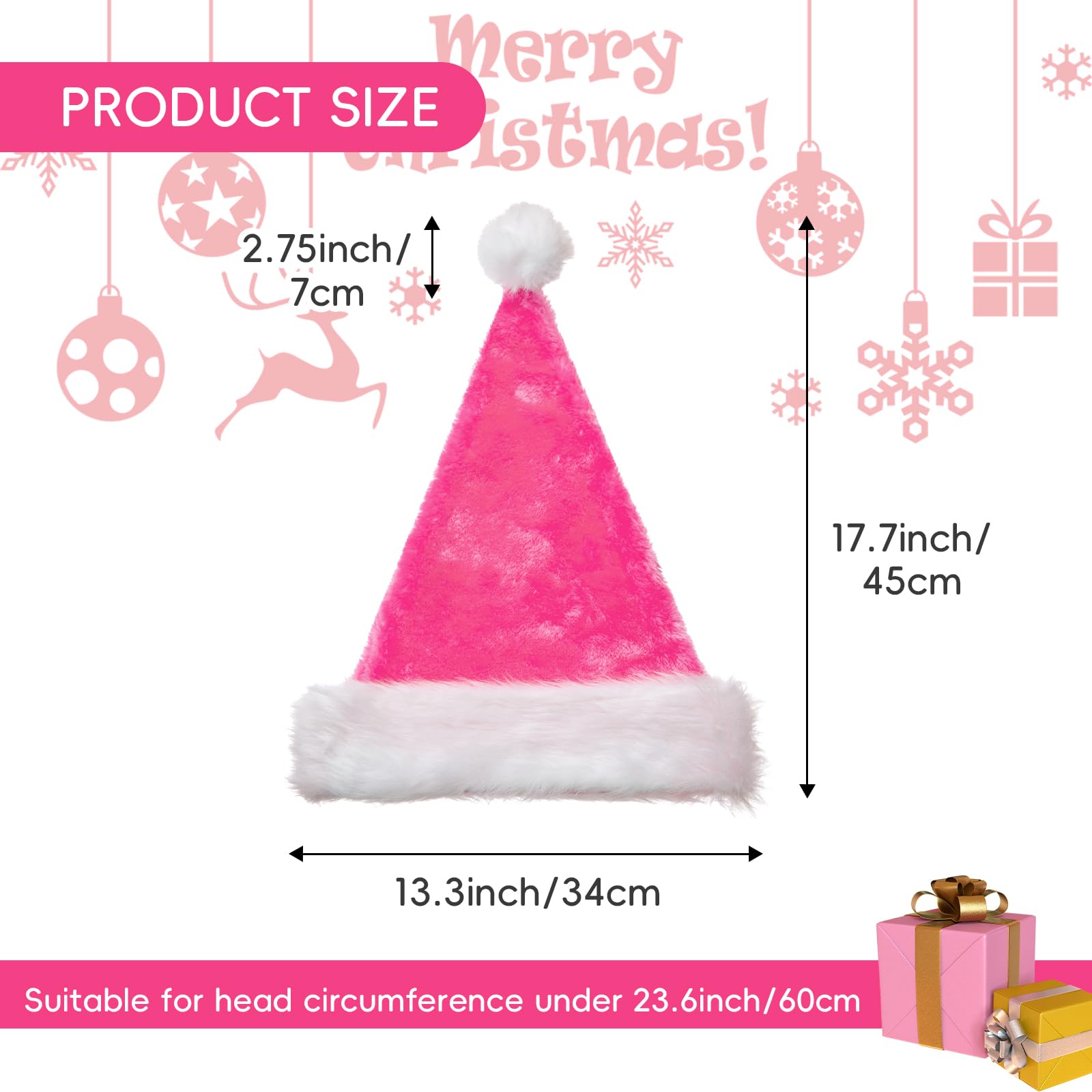 Sombrero de Papá Noel de Navidad para adultos, sombreros de Papá Noel de terciopelo, sombrero de Navidad de felpa para Navidad, Año Nuevo, decoraciones y suministros