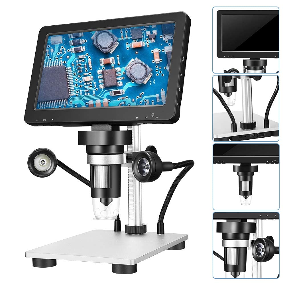 Microscopio Digitale, 7'' Schermo Hd 12mp 1200x Fotocamera 8 Led Microscopio Professionale a Luce Con Controller a Filo, Per La Riparazione Orologi Valutazione Di Gioielli Ricerca Scientifica