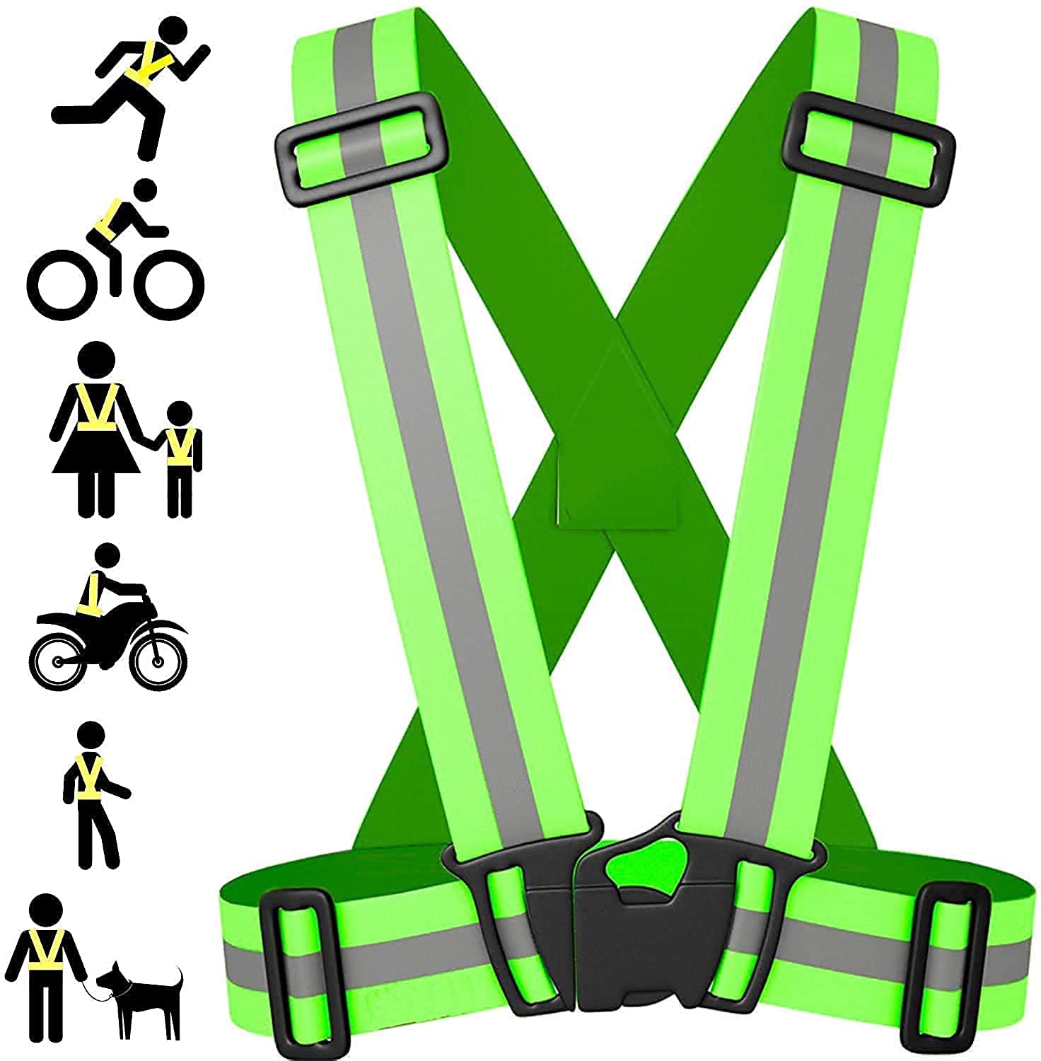 Magik High Visibility Protective Safety Reflective Vest Belt Jacket, Night Cycling Reflector Strips Cross Belt Stripes Adjustable Vest - Green (B09R3ZCM8B) Amazon Price History, Amazon Price Tracker