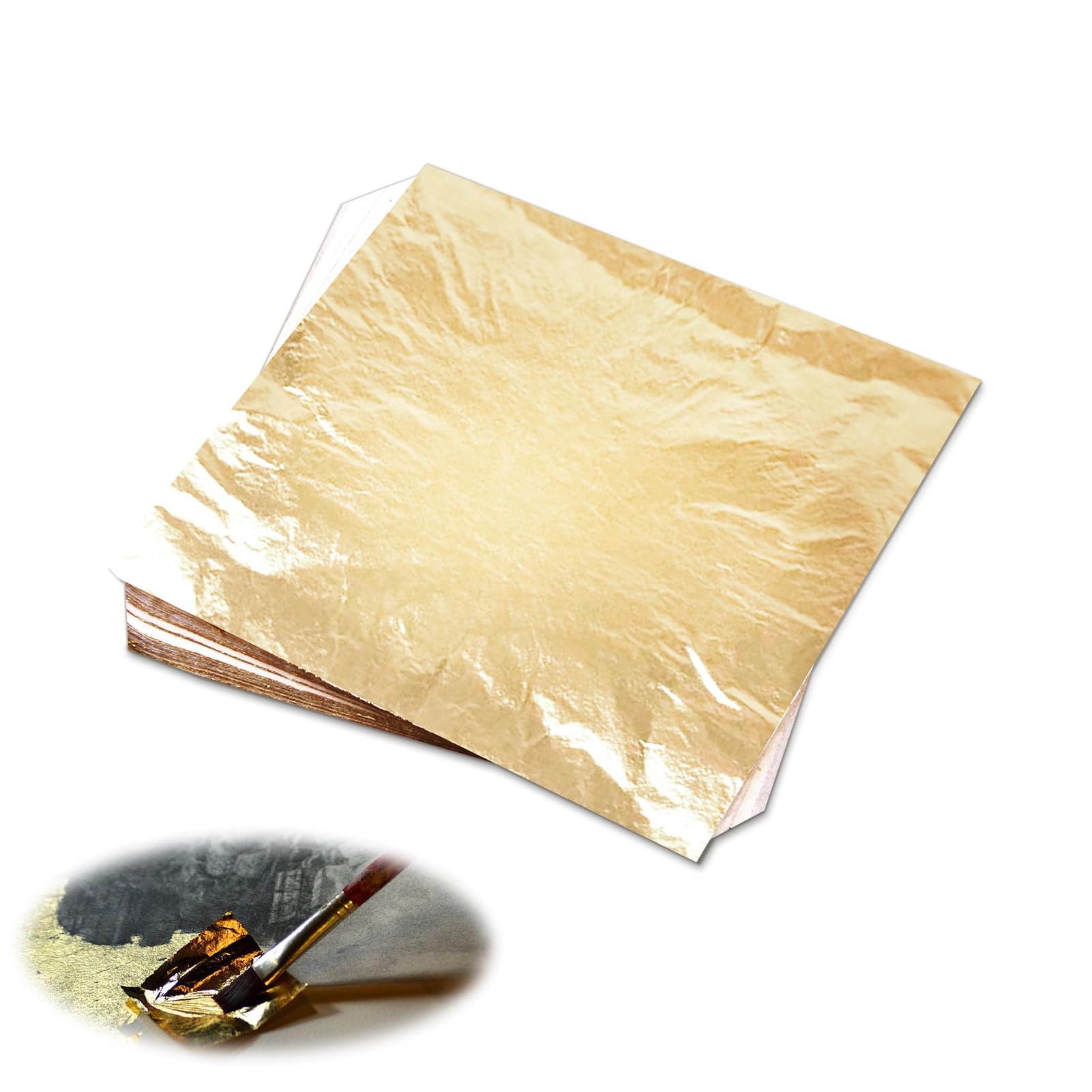 100pcs Hojas Pan de Oro de Imitación para Artes14*14 cm, hojas de oro copos decorativos,Hojas de Imitación de Oro,Perfectas para Decoración, Artesanía y Manualidades,Material de Cobre Brillante