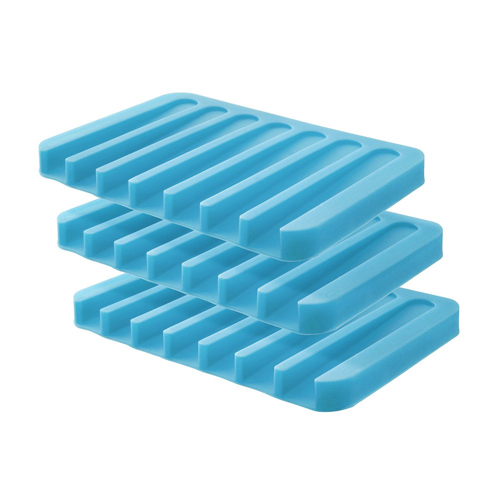 Blues FOTYRIG Soap Dish Tray for Shower Waterfall,Flexible Silicone Blue (Pack of 3) Amazon