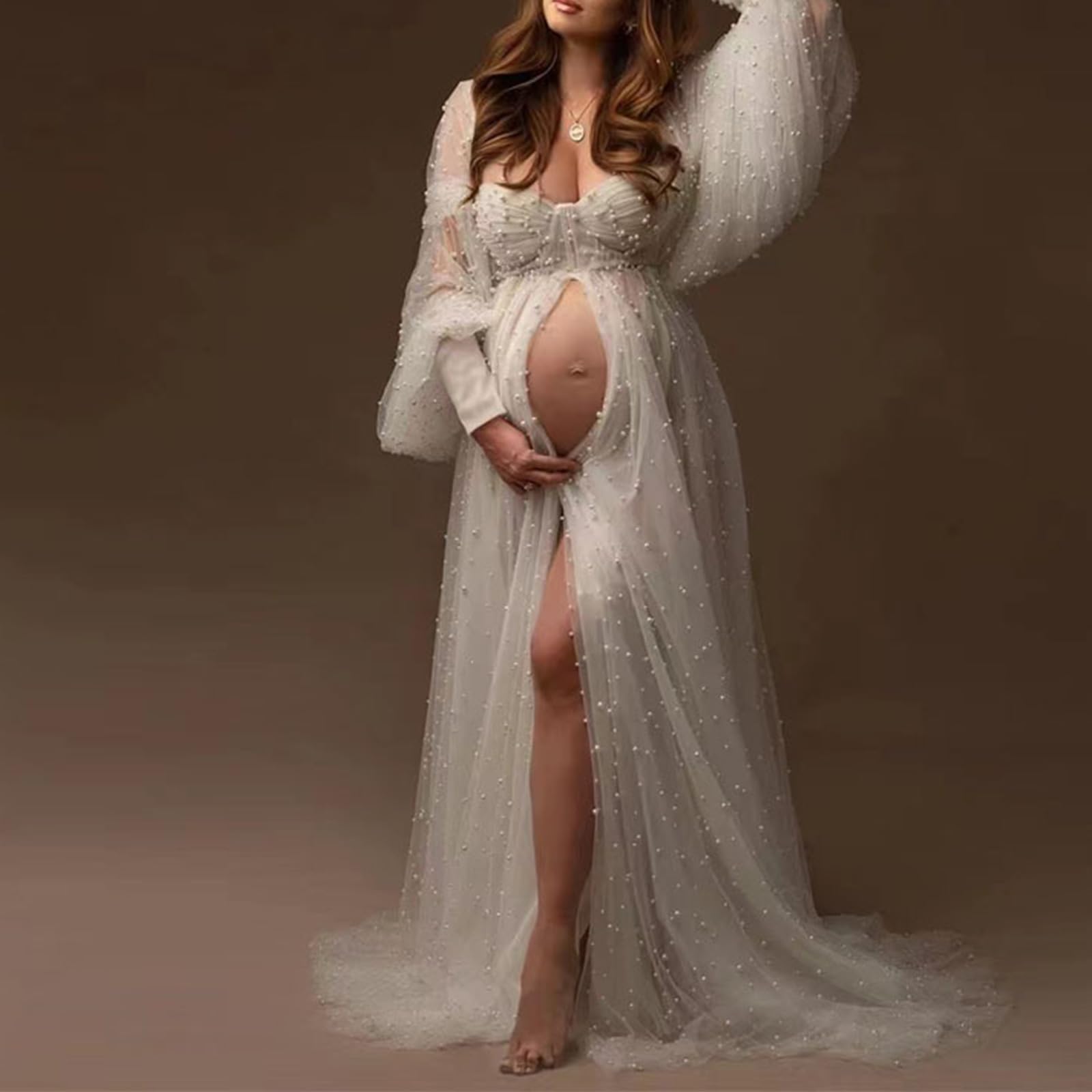 Abito premaman perfetto per ritratti prenatali, con elegante caduta e morbido abito premaman elasticizzato