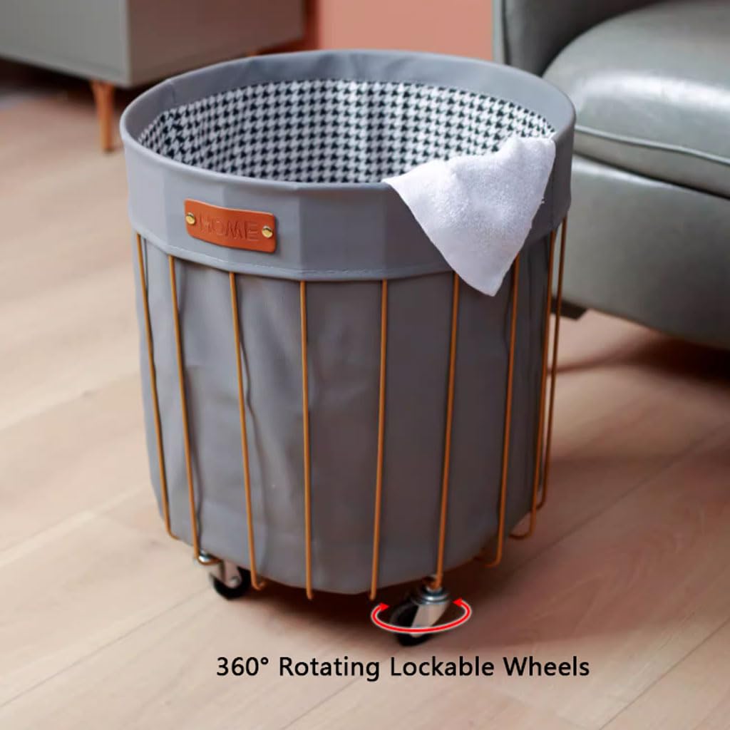 Kosz na Pranie Wasmand op wielen Goudkleurig metalen draadframe Wasmand Winkelwagen Ijzer Scandinavische vuile klerenmand Speelgoedorganizer voor kledingopslag en transport Pojemnik