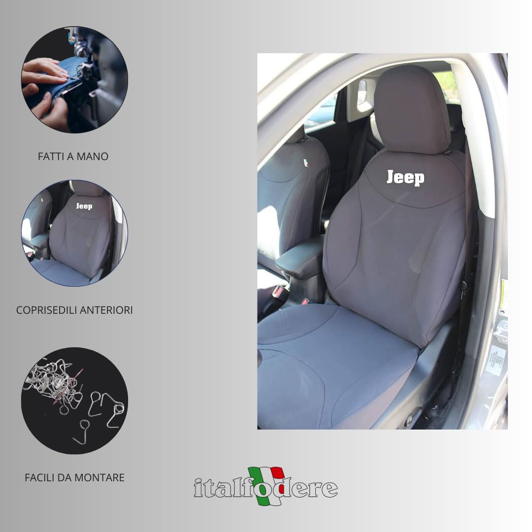 Italfodere - Coprisedili Auto Anteriori - Compatibili con Jeep Compass - Fatti a Mano - Cotone - Gommapiuma - Poliestere - Accessori Auto Interno - Made in Italy