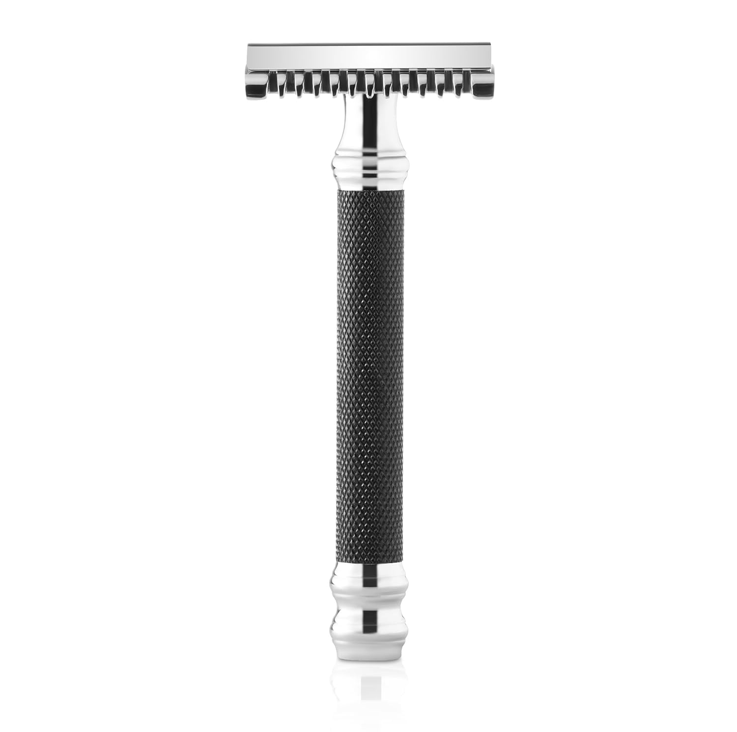Parker Open Comb Double Edge Safety Razor – Heavyweight Chrome Handle for Closer Shaves – Includes 5 Razor Blades – Ideal for Men with Thick or Coarse Beards (26C - Graphite Gray)