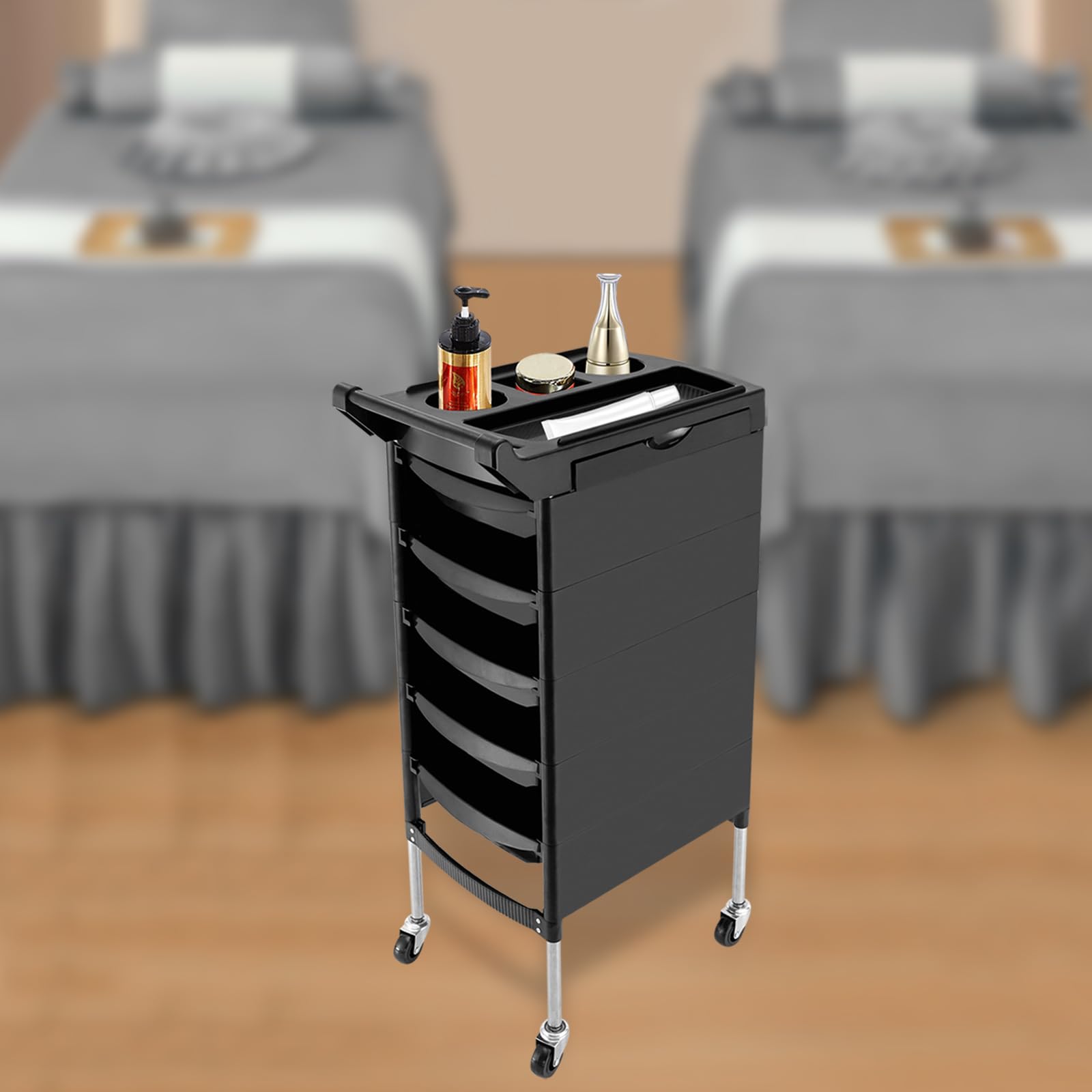 Chariot de coiffeur 6 étages 5 tiroirs 4 roues pour salon de beauté