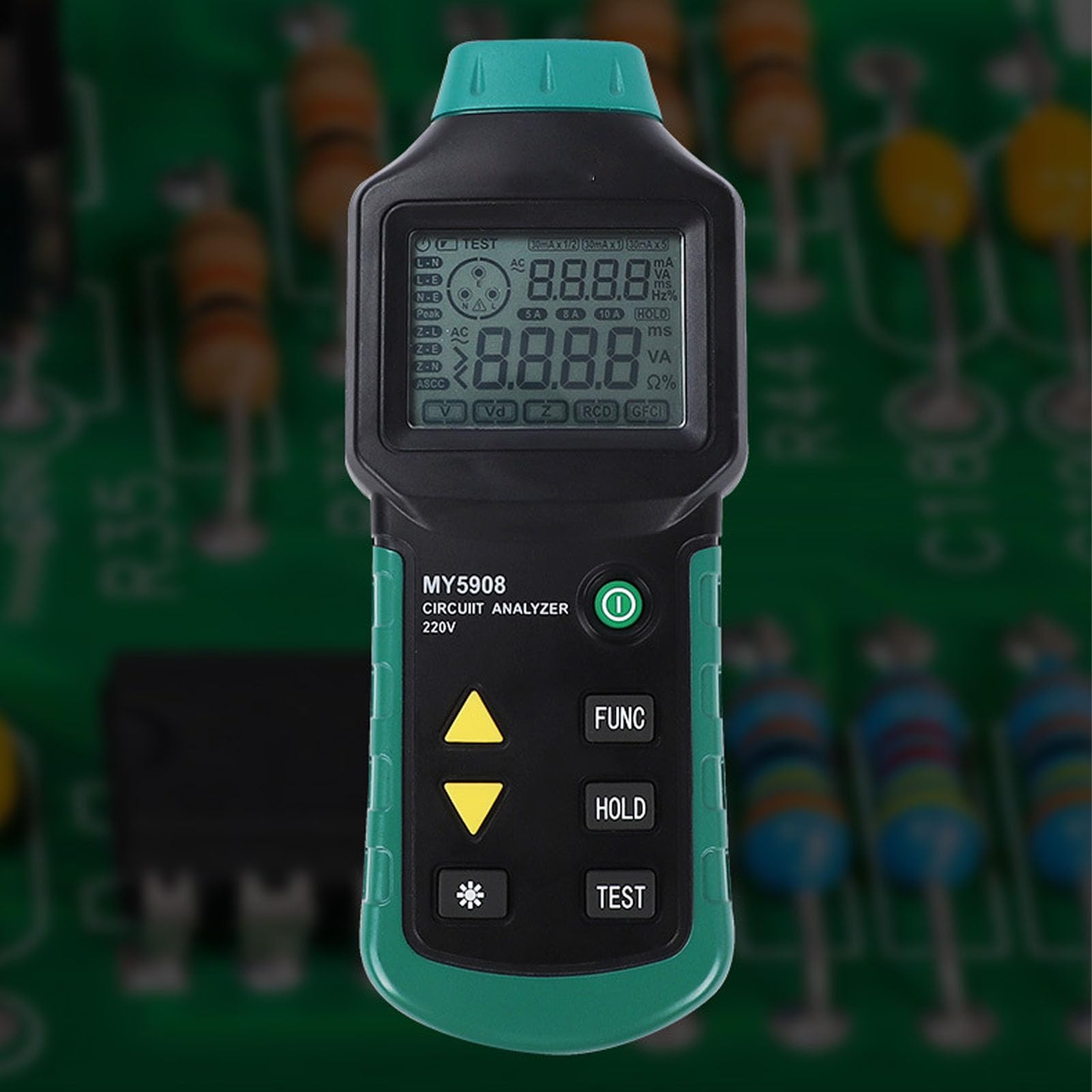 Eujgoov Analizador Circuitos TRMS Probador Voltaje CA RCD GFCI Medición Caída Tensión Enchufe Europeo 220V Pantalla LCD Retroiluminación