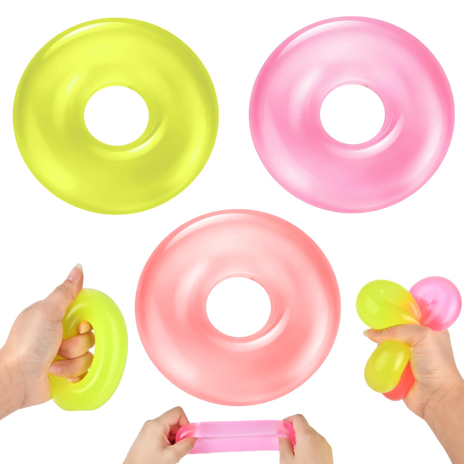 3PCS Donut Squishy Toys, Memory Donut Squishys Fidget Toys, Pinch Loop Fidgets for Kids, Ice Cube Stress Balls for Adults Kids, Fun Gifts for Anxiety Relief Focus & Sensory Play Desk Toy
