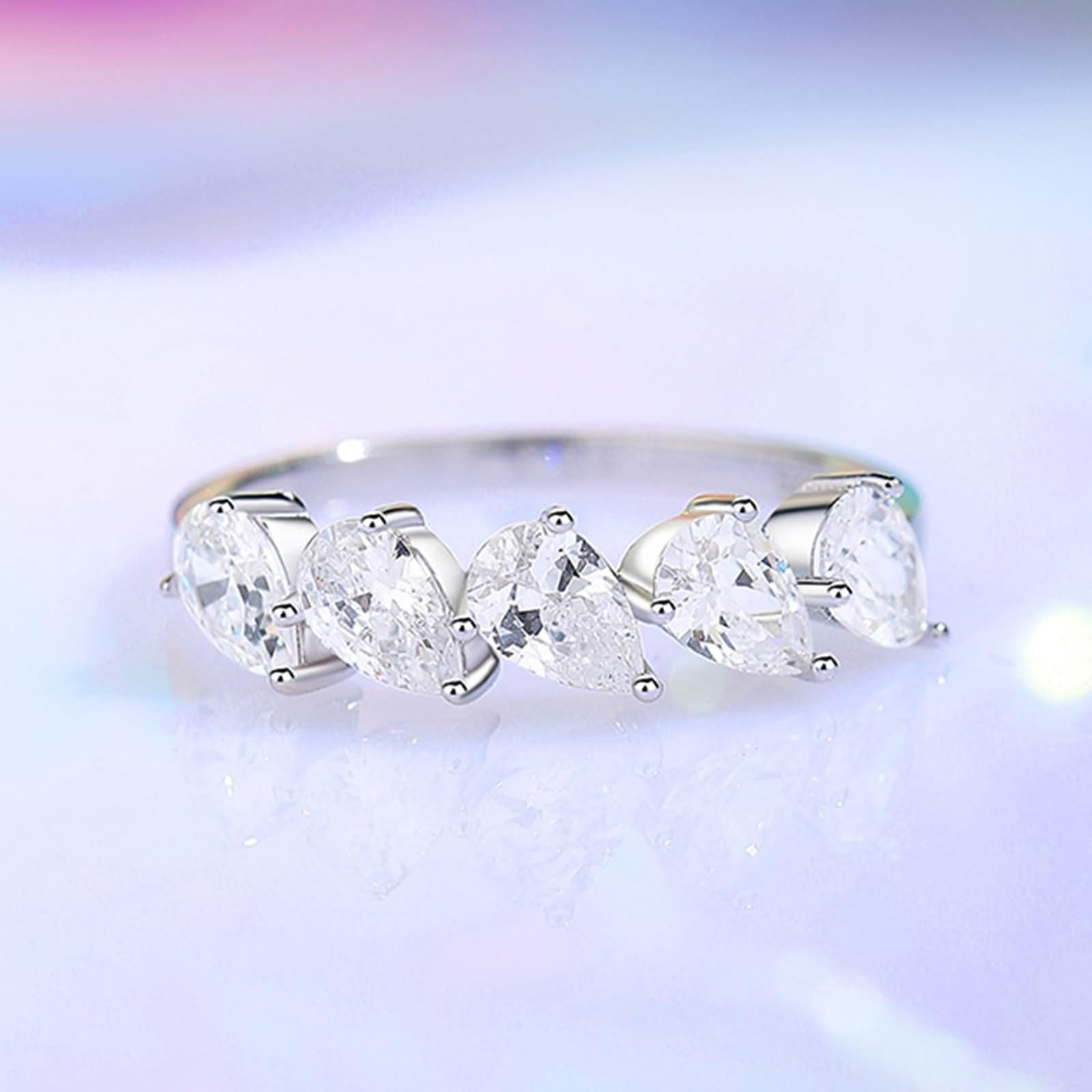 Anillo de Matrimonio para mujer, juego de anillos de boda de 4 x 6 mm, moissanita, oro blanco/platino 950