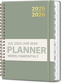 Planner 2025-2026 for Women & Men, Weekly and Monthly Calendar Notebook (July 2025 - June 2026), Hardcover Spiral Bound School Teacher Student Planner with Tabs, Inner Pocket, A5 (6.3" x 8.5")