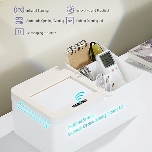 Miniatura 3 de AUNMAS Caja de almacenamiento de escritorio con sensor inteligente, organizador de maquillaje estacionario para cubículo, dormitorio, cocina