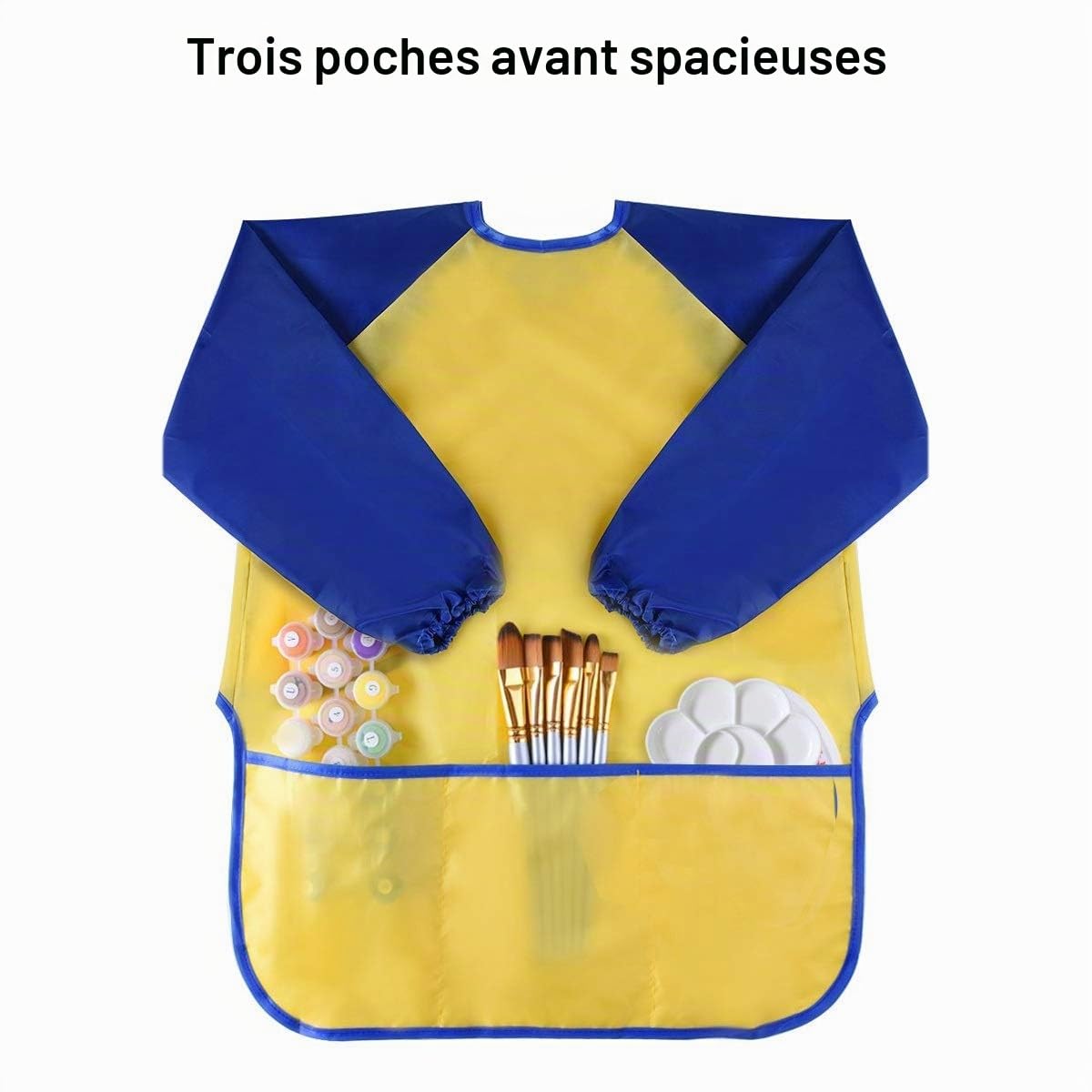 Lot 2 Tabliers D'artistes Enfants - Imperméable, Manches Longues - Bleu + Rose - 3 Poches - Dès 3-8 Ans