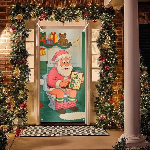 Image of BlissYard Door Banner Winter Porch 35x71 Inch Polyester