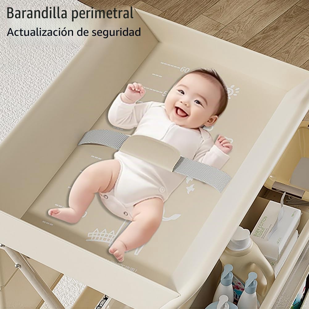 Mueble Cambiador Bebe Plegable,Cambiador de Pañales con Ruedas y Compartimentos de Almacenamiento,Ajuste de Altura,para Cambiar Pañales y Ropa,Verde