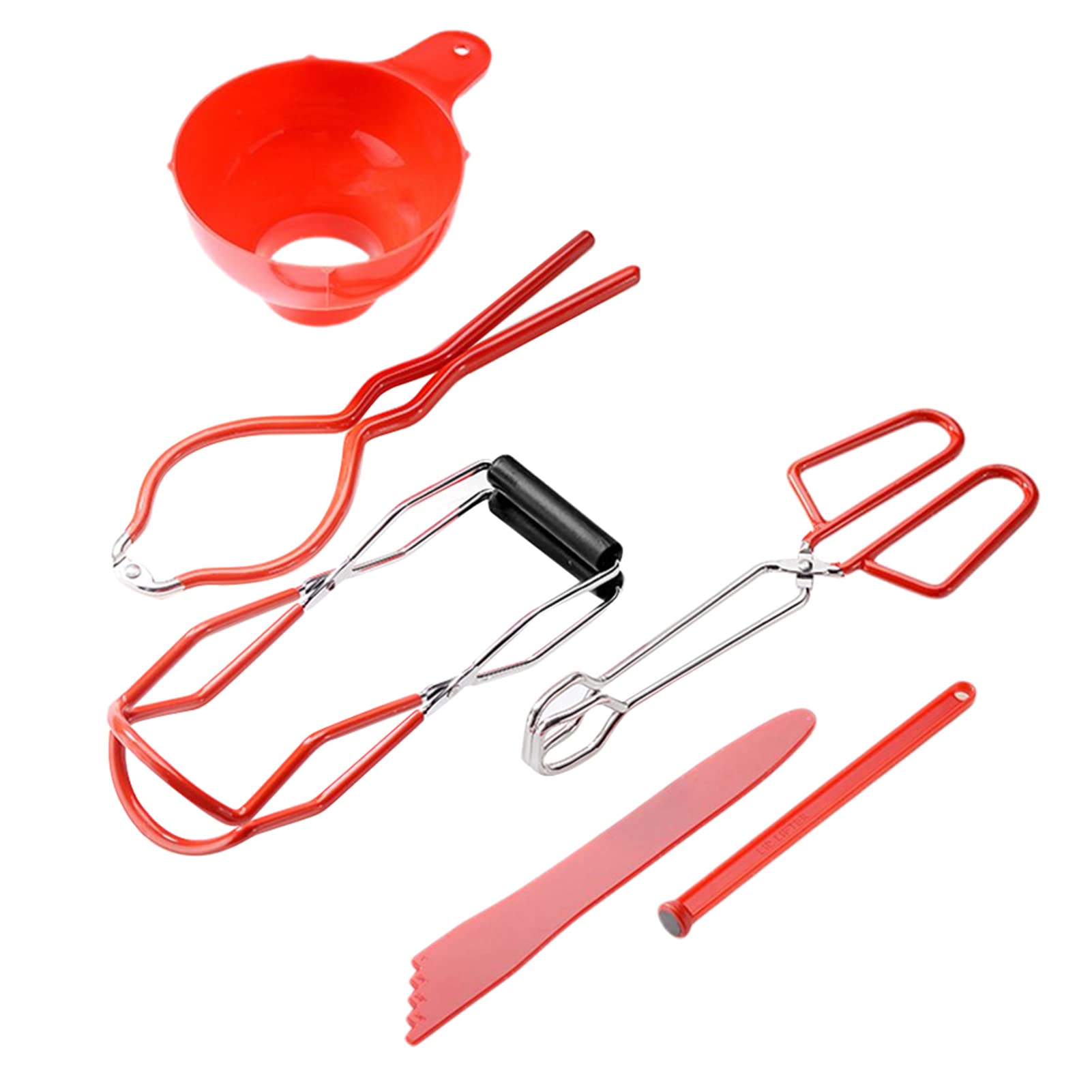 Mise en Conserve Kit Comprend Élévateur, Magnétique Couvercle Bocal Clé,Pinces, Mesureur, Maison Fournitures, Essentiels Coffret, 6 Pièce Ensemble(Rouge)