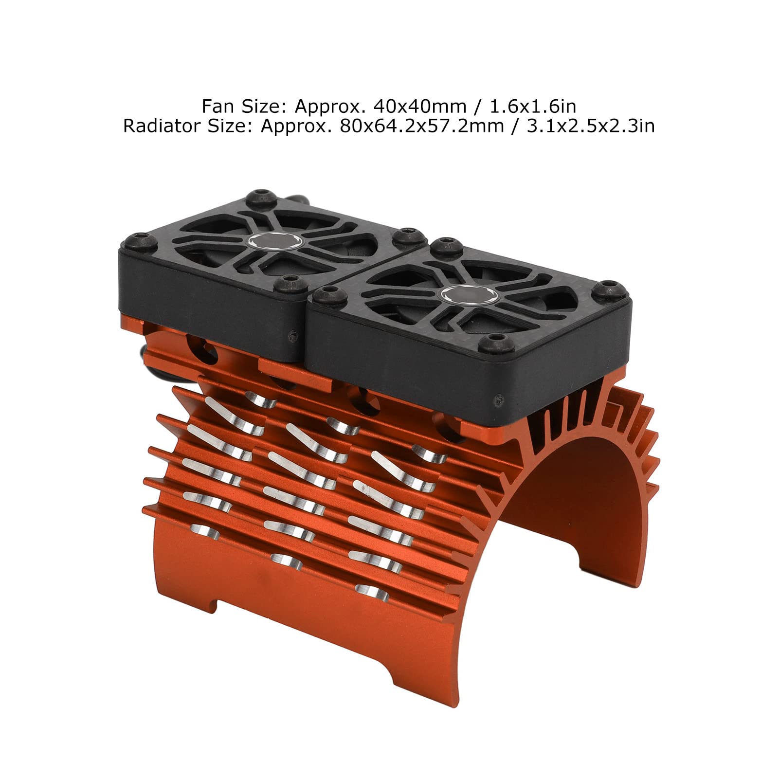 Dual Fan Motor Heatsink, Aluminum Alloy Plastic Brushless Motor Heat Dissipation Fan for 1/5 Remote Control Car 8.4V 16000RPM (Orange)