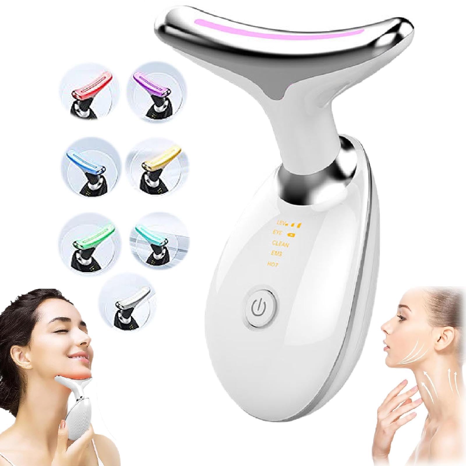 Gehanico Wavy Chic Beauty Dispositivo facial de microcorriente multifuncional para el cuidado de la piel facial con 7 modos de masaje de color, masajeador eléctrico de elevación de cuello y cara