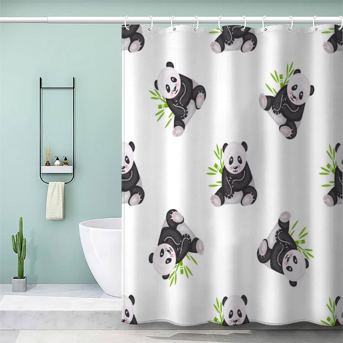 AOLIGL Shower Curtain 180x180cm Waterproof Panda Bath Curtains for Shower Wet Room Unique 3D Animal Print Rust Proof Eyelets
