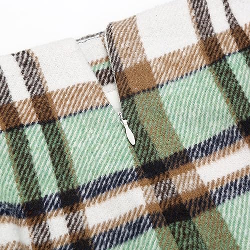 Idealsanxun Green Plaid Skirts For Women Trendy 2024 Fall Fashion Wool Tweed High Waisted Pencil Knee Length Midi Skirt With Slit Winter Clothes thumb #2