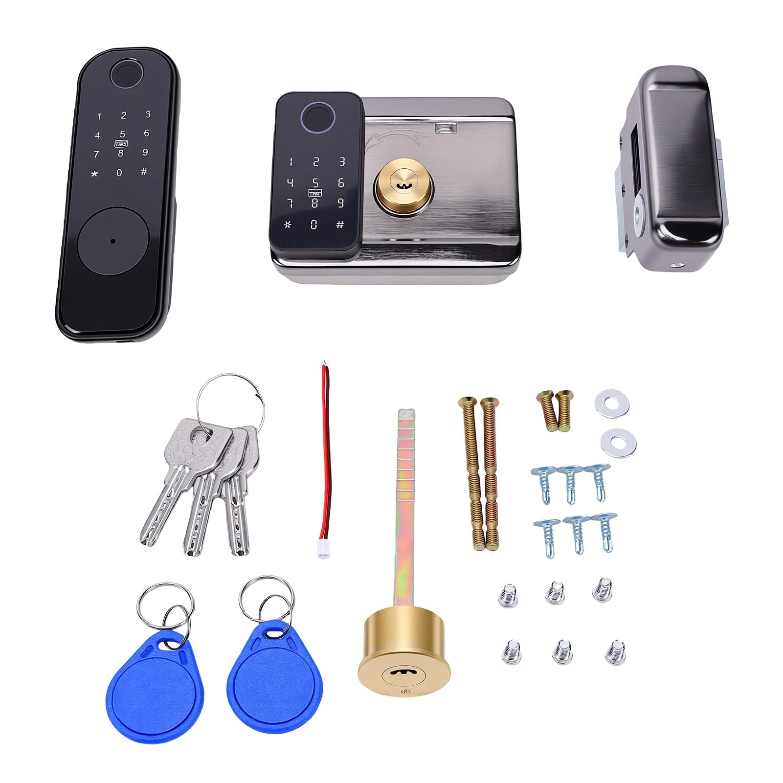 AMONIDA Cerradura de Teclado de Doble Cara 5 en 1 con Llave con Código de | Cerradura de Puerta sin Llave para Exteriores, Cerrojo WiFi Inteligente para Puerta de Entrada, Puerta de Jardín, 100