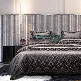 HMLTD Yarn-dyed Jacquard Four-piece Set Simple Silky Smooth Bedding Skin-friendly Soft Four-piece Set (Color : Argento, Size : 200 * 230cm)