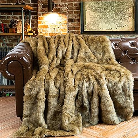 BATTILO HOME Brown Faux Fur Throw Blankets 150x200cm Luxury Decorative Fuzzy Warm Cozy Fake Fur Blanket for Bed Sofa Couch Cover