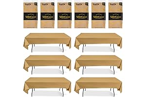54" x 108" Gold Plastic Tablecloths - Disposable Tablecloths for Rectangle Tables...