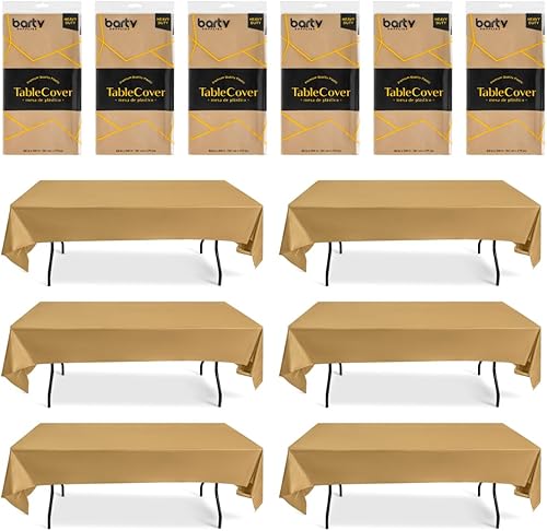 Manteles desechables de plástico dorado para fiestas, paquete de 6 manteles dorados para mesas rectangulares, buenos para bodas, cumpleaños, pícnic,