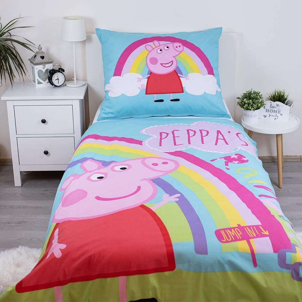 Peppa Pig Rainbow PEP016 - Juego de funda de edredón individual de algodón (24BS125)