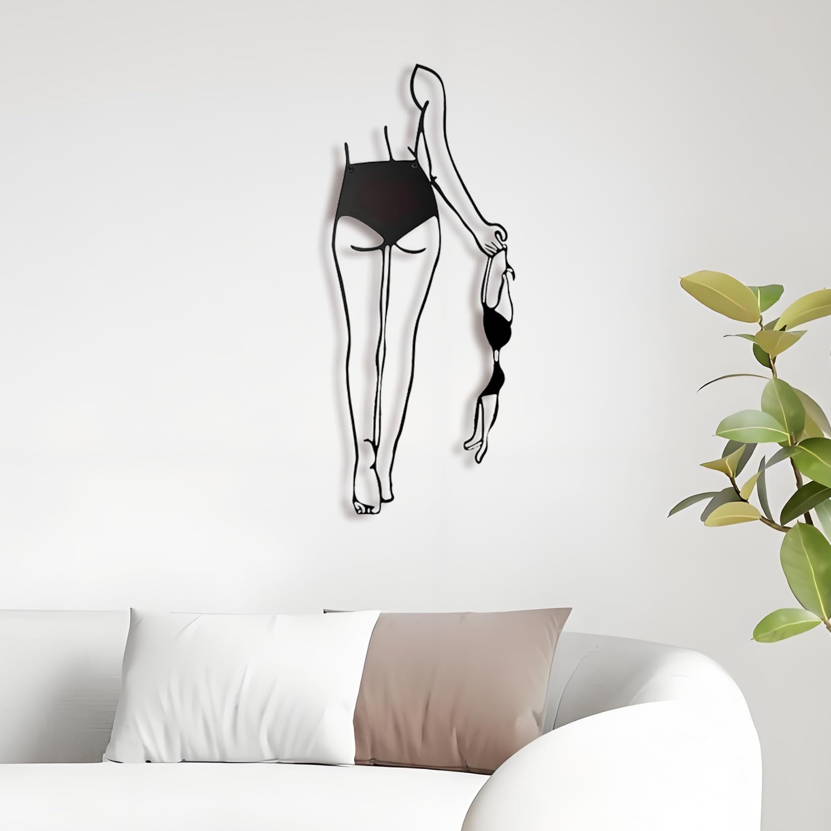 Black Metal Wall Art for Bathroom & Bedroom - Modern 3D Sexy Abstract Line Sculpture, Woman-Friendly Minimalist Decor for Living Room — image 1
