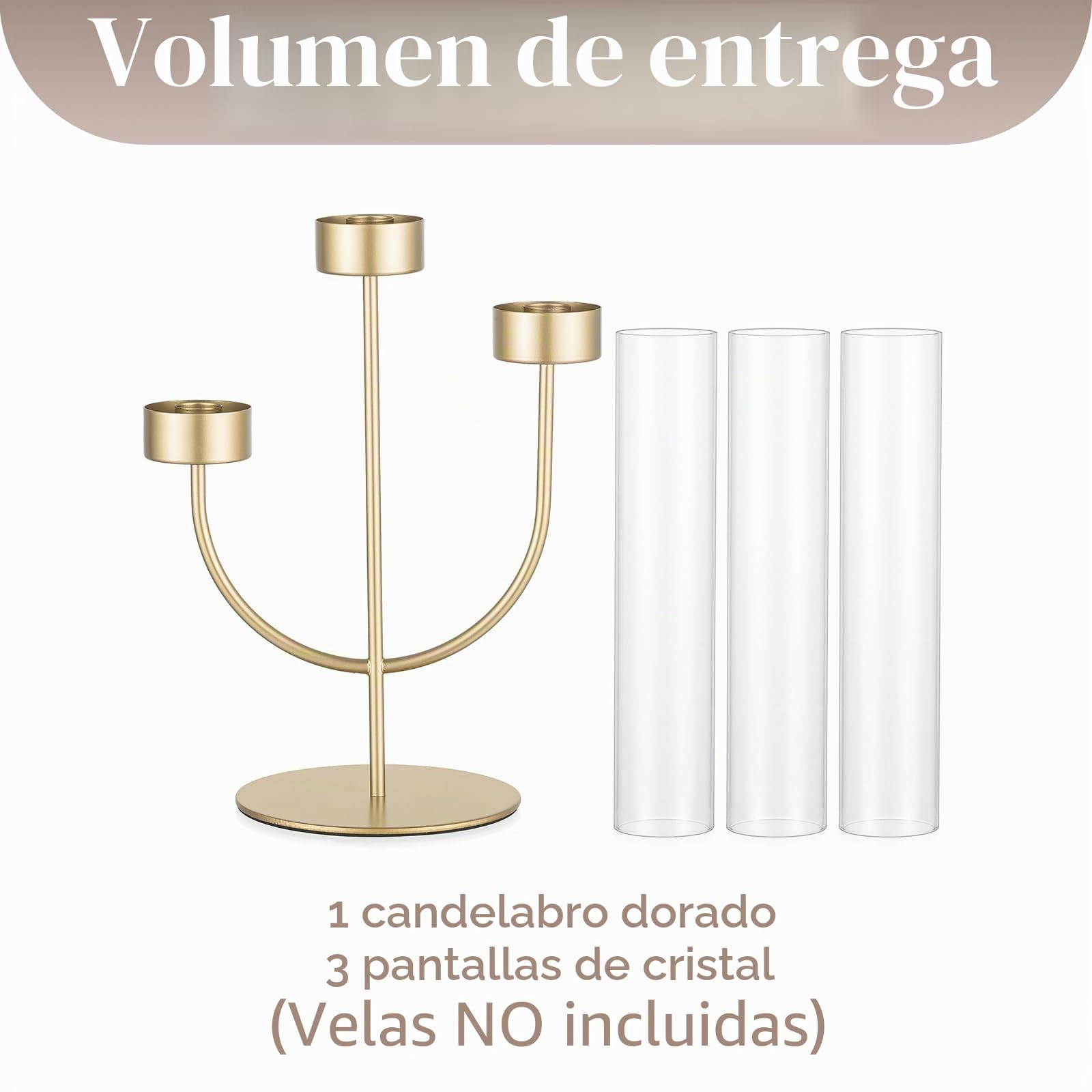 Sziqiqi Candelabro Oro: Centro de Mesa con 3 Brazos y Cristal Antiviento para Decoración de Navidad - Candelero Moderno para Exteriores