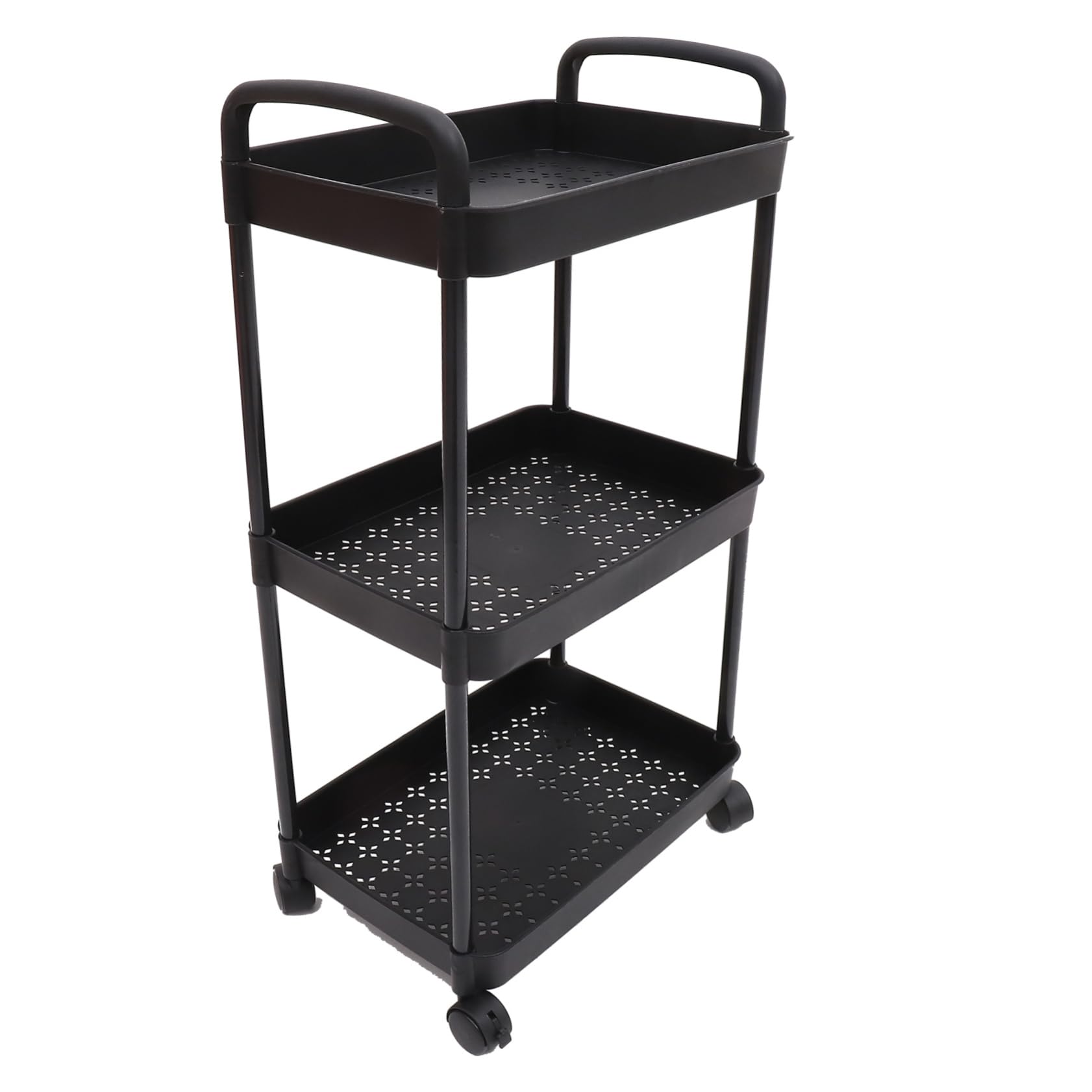 LJYKBFL Black Stainless Steel Rolling Utility Shopping Cart with Abs Bathroom nizer Storage Rack