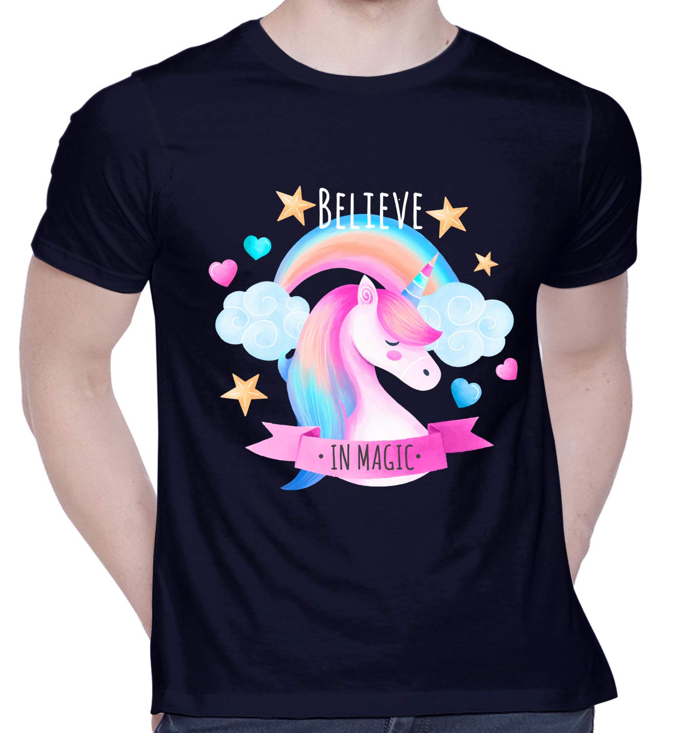 CreativiTGraphic Printed T-Shirt for Unisex Unicorn_Believe in Magic Tshirt | Casual Half Sleeve Round Neck T-Shirt | 100% Cotton | D00680-15