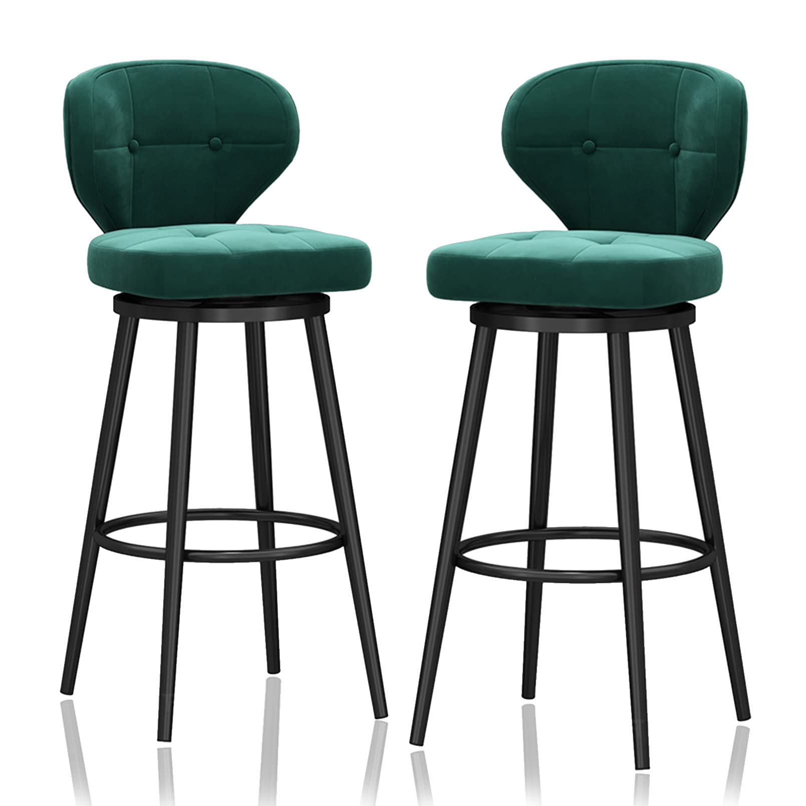 Ensemble de 2 tabourets de Bar pivotants Modernes en Velours Vert, Hauteur