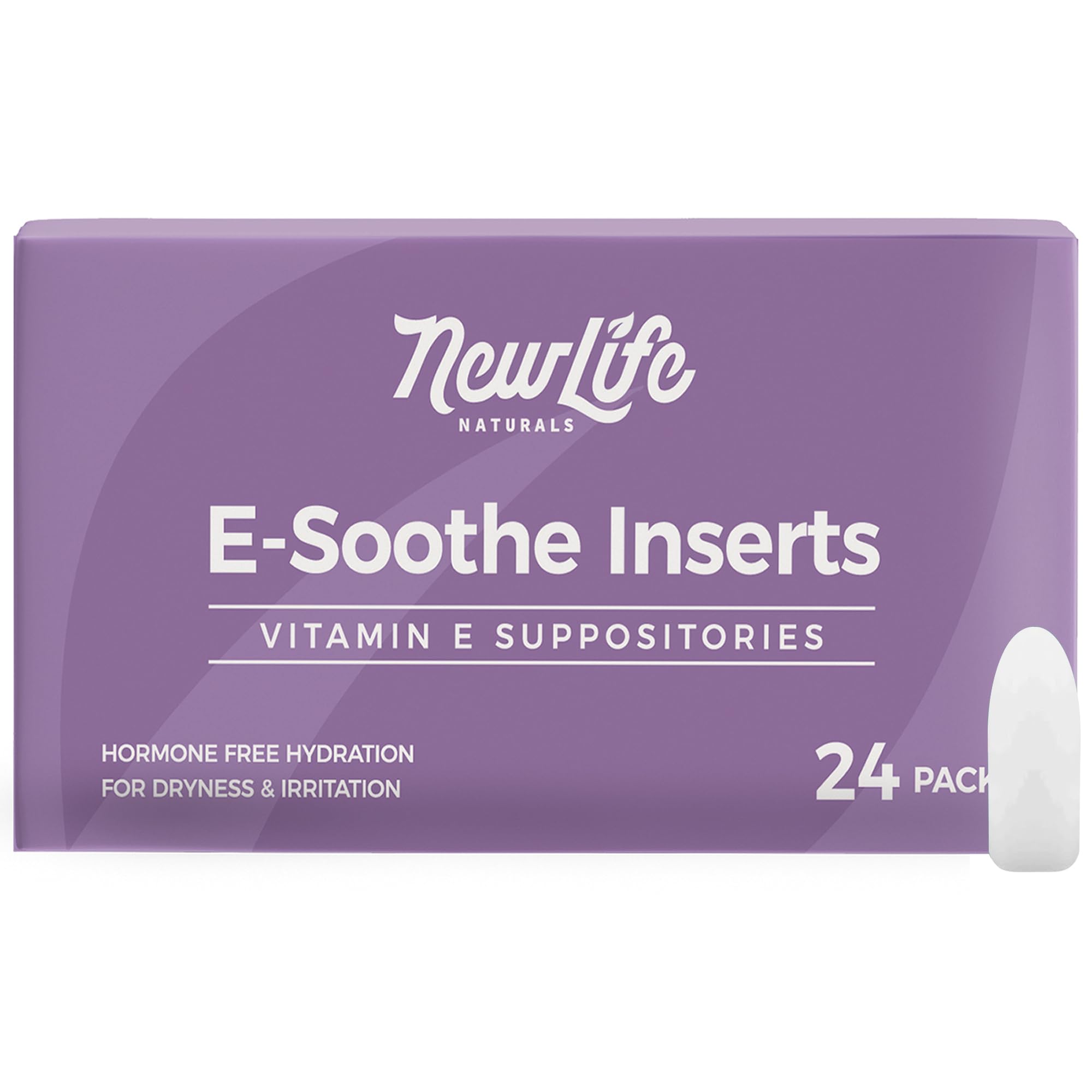 NewLife Naturals Vitamin E Suppositories 38IU - l Dryness Irritation Menopause Atrophy Relief - All Natural Estrogen Free Feminine Care - 24 Inserts